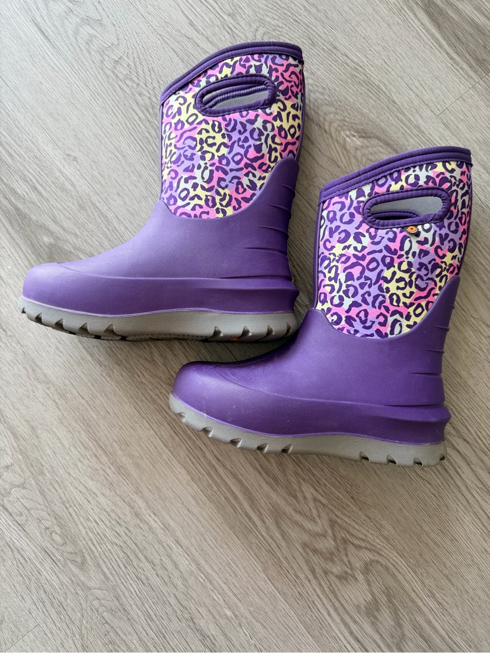 Kids Purple Leopard Print Waterproof Boots